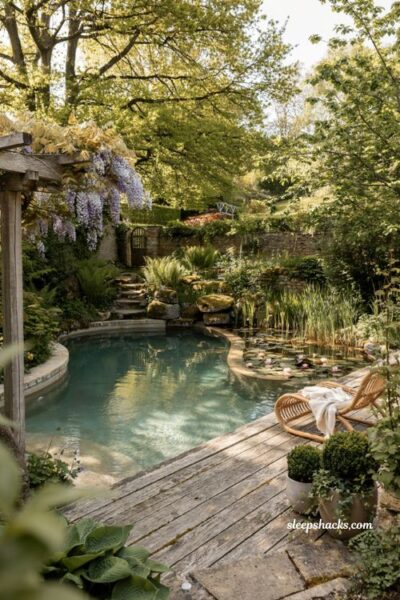 Natural pool ideas with a mountain lake inspired backyard swimming oasis