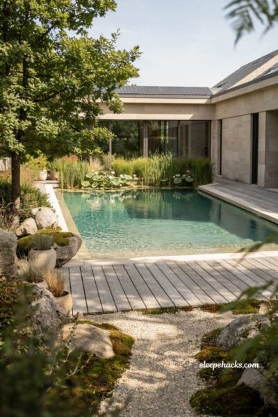 Natural pool ideas with solar heating for an eco friendly backyard swimming retreat