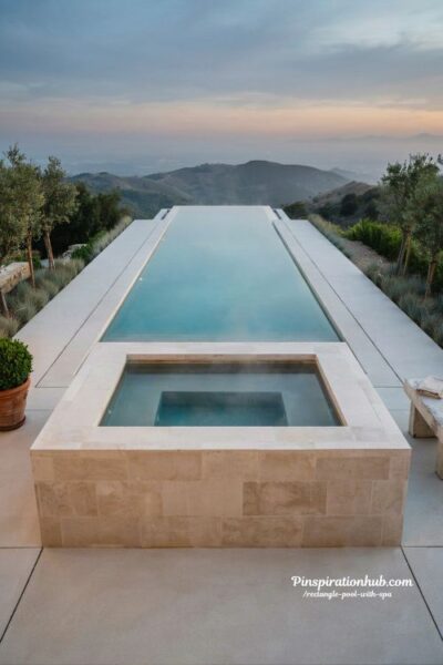 rectangle infinity edge pool with raised spa luxury hillside backyard design and modern resort style water feature