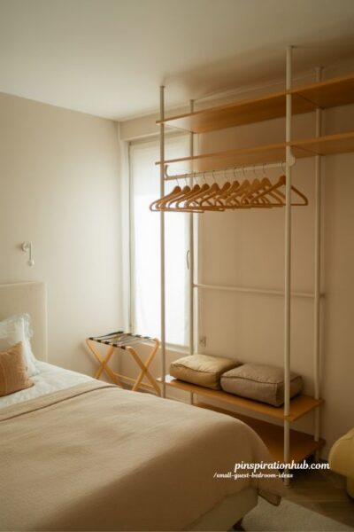 small guest bedroom ideas clothing rack storage and luggage rack design with organized guest closet solutions