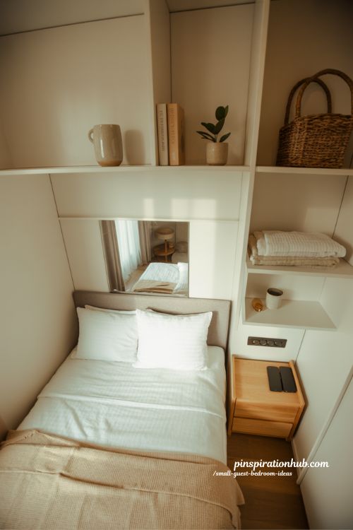 small guest bedroom ideas warm cozy minimalist spare room makeover with storage and soft neutral tones