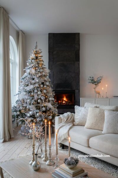 All white and silver christmas living room color scheme ideas