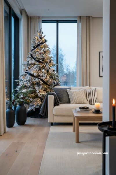 Black and white modern christmas living room color scheme ideas