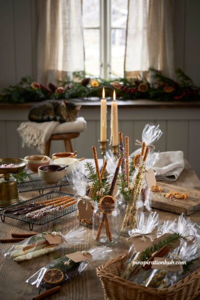Chocolate dipped pretzel rods handmade Christmas gift ideas with easy diy holiday treat gifts