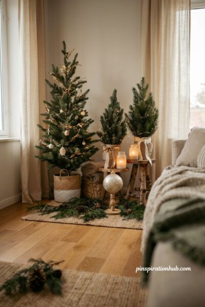 Christmas decor ideas for living rooms with a beautifully decorated holiday corner display