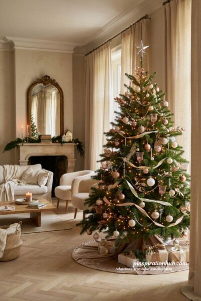 Christmas tree color scheme ideas with champagne and gold elegant holiday decor