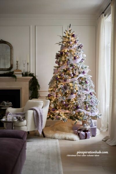 Christmas tree color scheme ideas with purple and lavender regal holiday decor