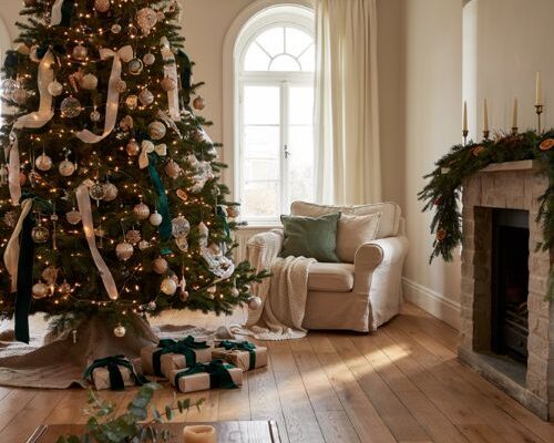 Christmas tree decor ideas with elegant ribbon lights and cozy living room styling