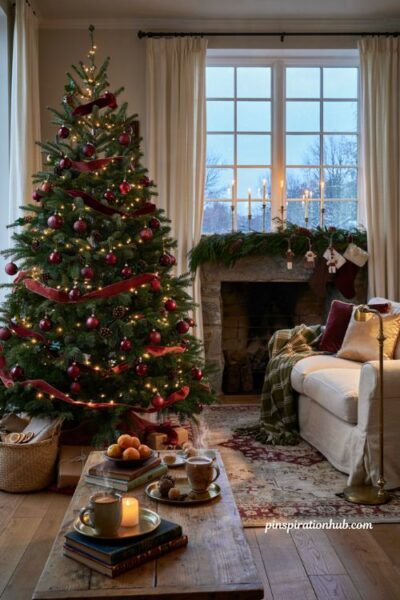 Classic red and green christmas living room color scheme ideas