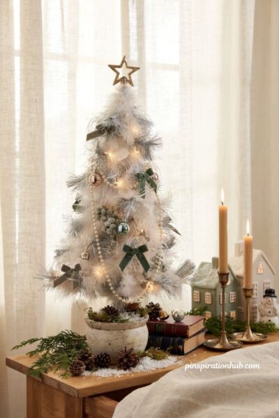 DIY feather duster tinsel Christmas tree for vintage holiday decor