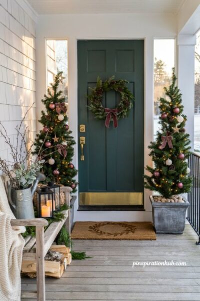 Dollar tree mini christmas tree ideas for cozy outdoor porch christmas decorating