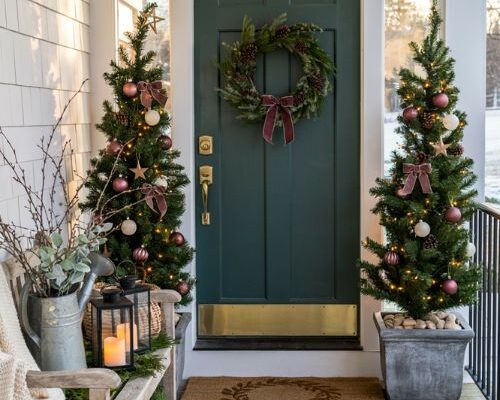 Dollar tree mini christmas tree ideas for cozy outdoor porch christmas decorating