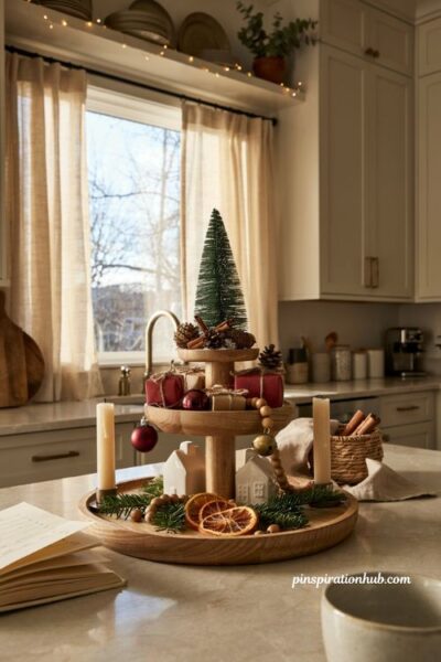 Dollar tree mini christmas tree ideas with tiered tray christmas centerpiece decorating