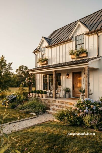 Farmhouse exterior with charming dormer windows and timeless cottage style