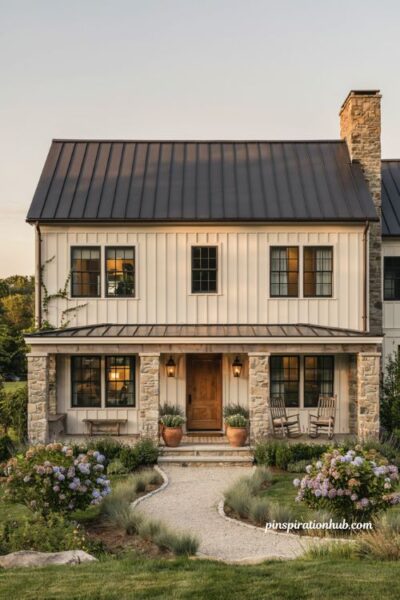 Farmhouse exterior with natural fieldstone foundation and timeless rustic curb appeal