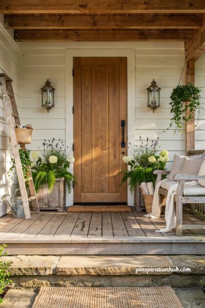 Farmhouse porch ideas with reclaimed wood accents and timeless rustic charm