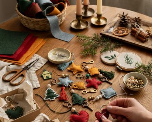 Felt patch and keychain charms handmade Christmas gift ideas with easy diy stocking stuffer crafts