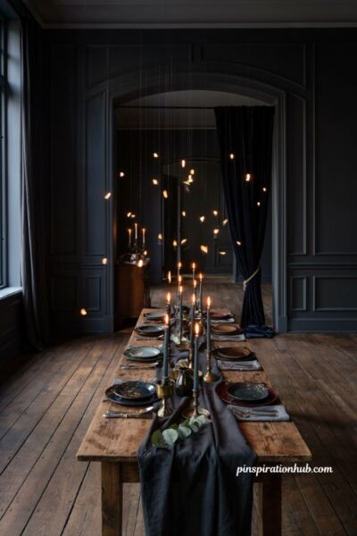 Floating candle illusion with flickering taper candles for a magical halloween entryway decor