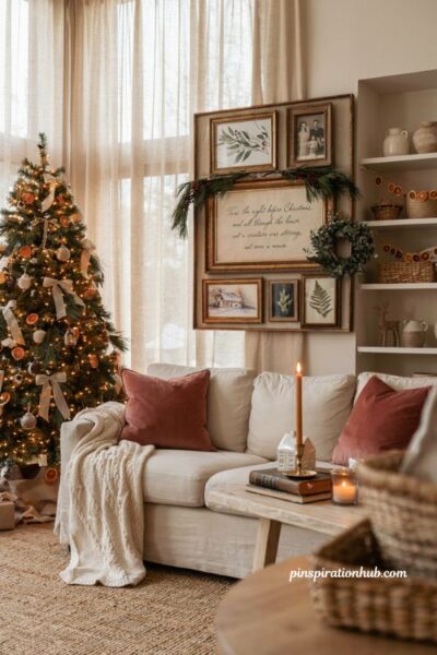 Framed christmas poem wall decor with cozy holiday gallery wall living room styling