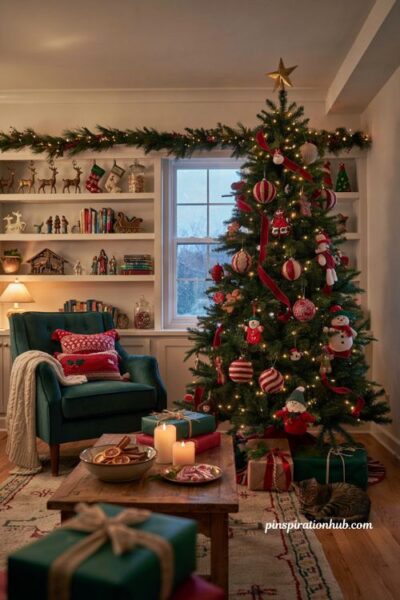 Grinch christmas decorations ideas with a playful green holiday living room