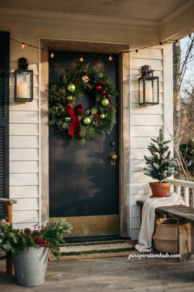 Grinch christmas decorations with an oversized green wreath and red bow