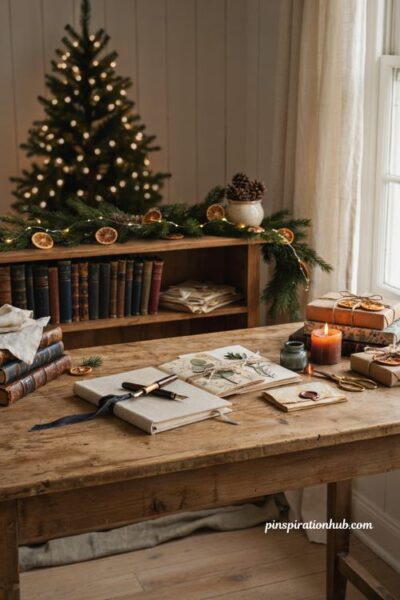 Handmade custom journal and notebook christmas gift with cozy vintage stationery style