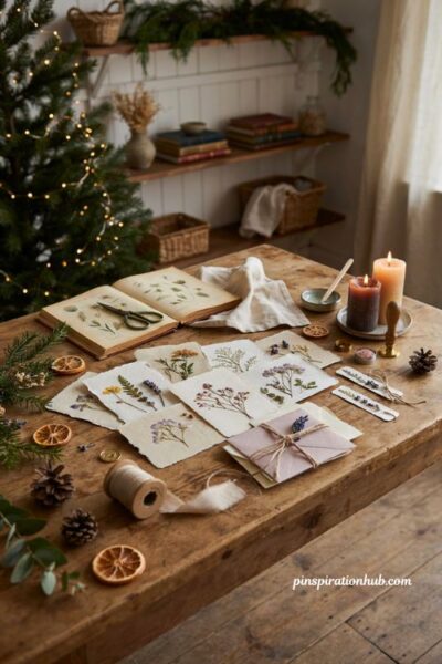 Handmade dried flower keepsake cards for beautiful christmas gifts and botanical holiday crafts