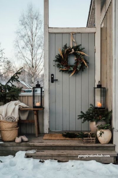 Handmade hygge christmas wreath ideas with cozy natural front door decor