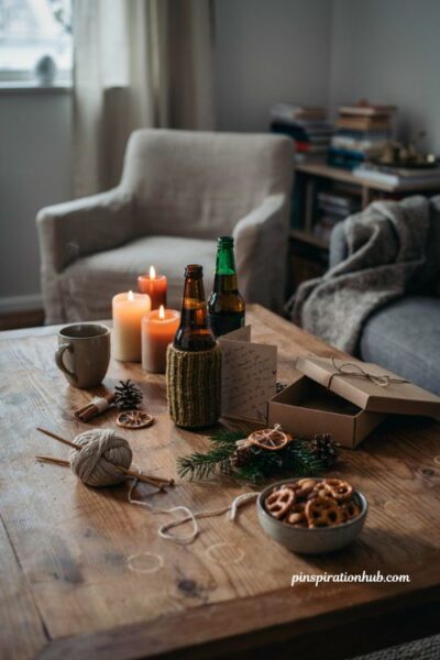 Handmade knit beer cosy gift set for boyfriend with cozy Christmas diy gift ideas