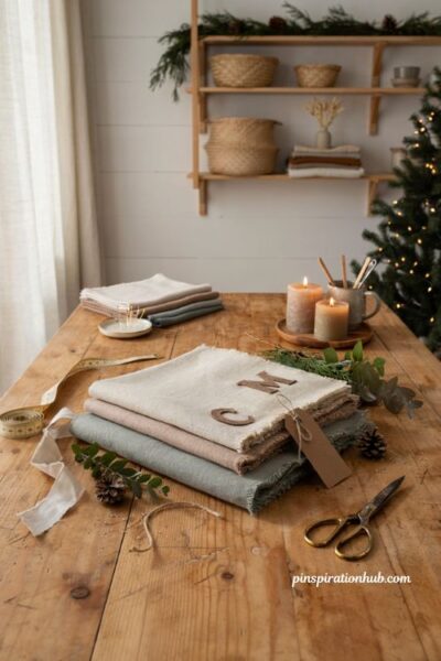 Handmade no sew monogrammed pillow covers for thoughtful christmas housewarming gifts