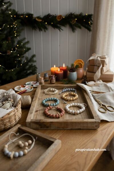 Handmade painted wooden bead jewelry for thoughtful christmas gift ideas