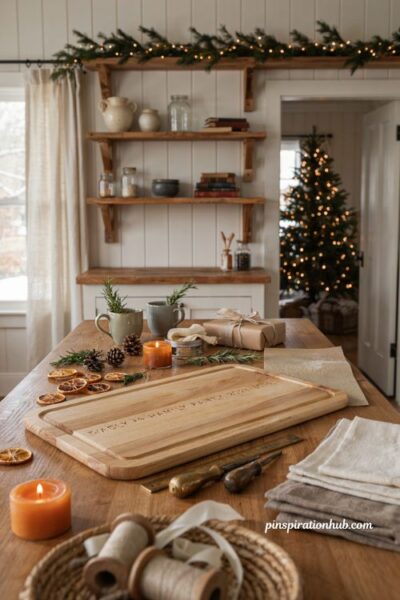 Handmade personalized wooden serving tray christmas gift with rustic farmhouse style