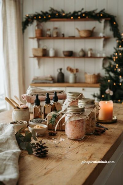Handmade salt and sugar scrub christmas gift jars with rustic homemade spa ideas