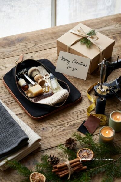 Handmade sewn wash bag Christmas gift for boyfriend with diy grooming gift set ideas