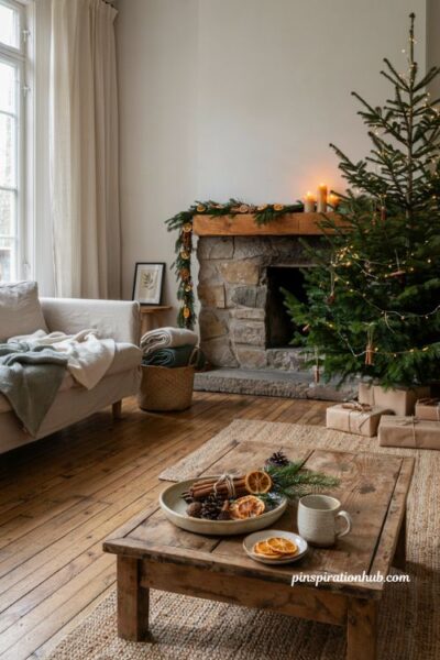 Hygge christmas decor ideas with cinnamon sticks and dried orange accents