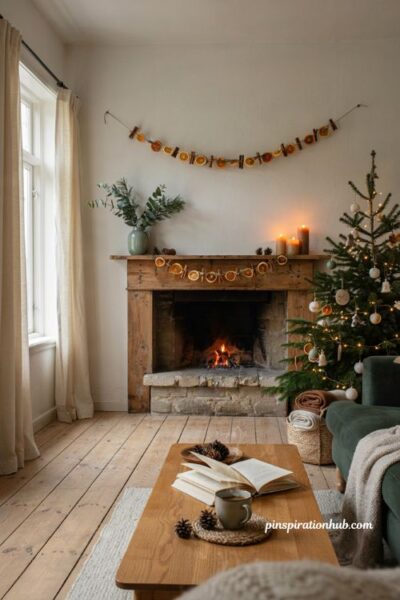 Hygge christmas decor ideas with dried orange garland and natural holiday accents