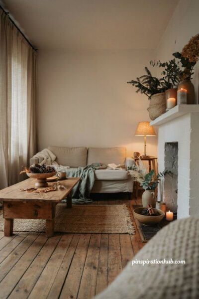 Hygge christmas decor ideas with natural pinecones and cozy organic textures