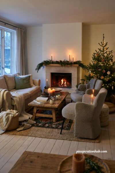 Hygge christmas living room ideas with cozy seating arrangement for gatherings