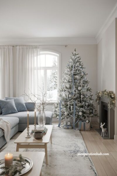 Icy blue and silver christmas living room color scheme ideas