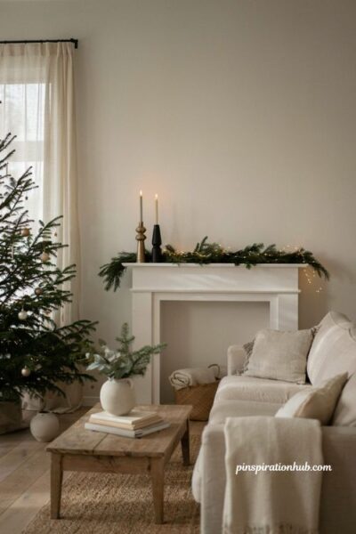 Minimalist christmas decor ideas with a simple mantel and modern statement styling