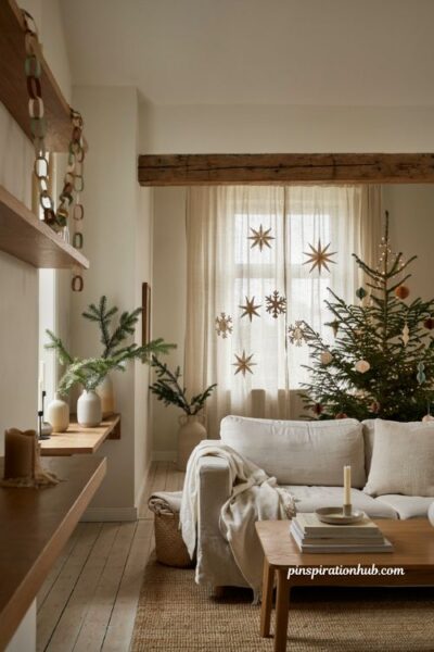 Minimalist christmas decor ideas with handmade paper chains and simple holiday decorations