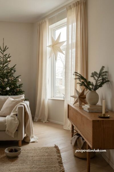 Minimalist christmas decor ideas with scandinavian paper stars and neutral holiday styling