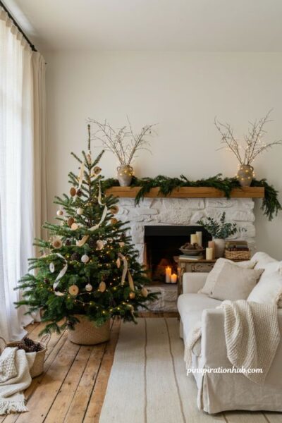 Simple Christmas lighting ideas with warm string lights greenery and cozy holiday glow