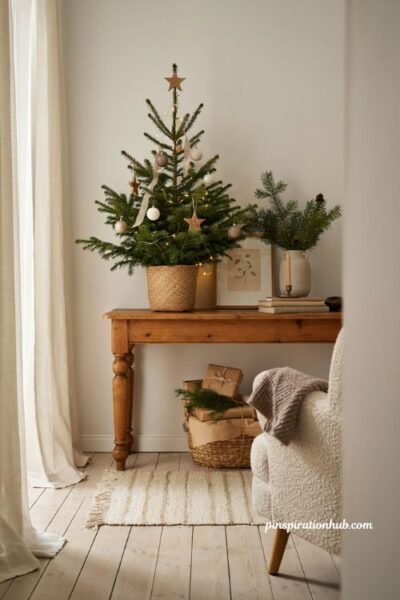 Simple tabletop christmas tree decorating ideas for small spaces and cozy farmhouse decor