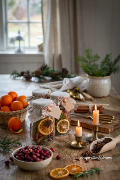 Stovetop potpourri jars handmade Christmas gift ideas with rustic farmhouse holiday decor inspiration