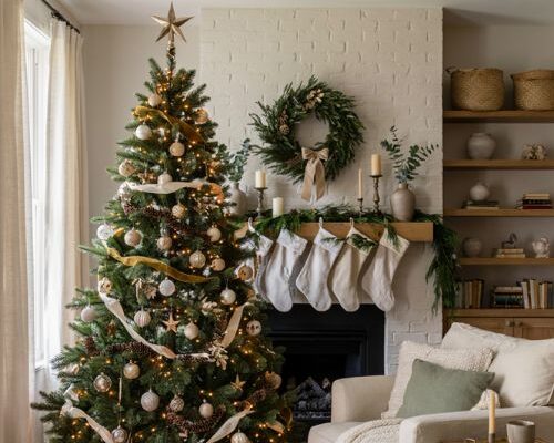 Themed christmas tree ideas for a cozy living room with coordinated holiday decor