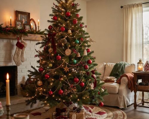Traditional christmas tree ideas with classic red green and gold heirloom holiday decor