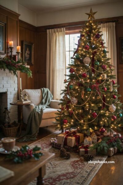 Traditional christmas tree ideas with classic red green and gold holiday palette