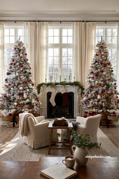 Traditional christmas tree ideas with layered gold and cranberry beaded garland