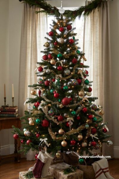Vintage christmas tree ideas with rich velvet ball ornaments in jewel tones